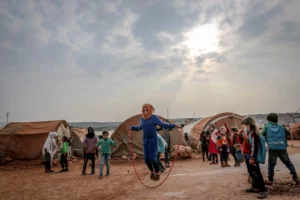 jumping rope at refugee camp